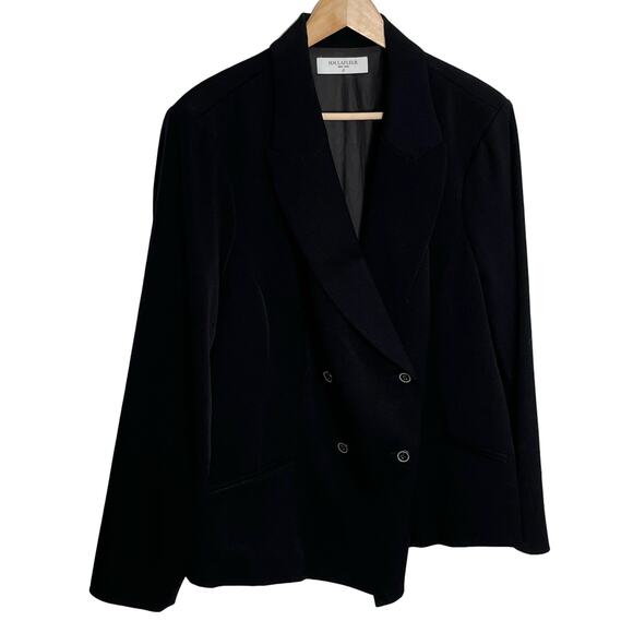 MM. Lafleur Womens The Roxane Double Breasted Blazer Size 2X Black Twill Career - Picture 2 of 14